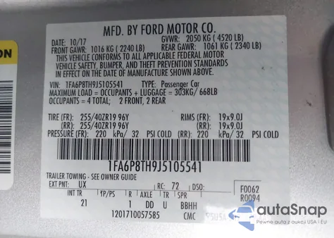 2018 Ford Mustang Ecoboost z USA, uszkodzony, nr VIN 1FA6P8TH9J5105541